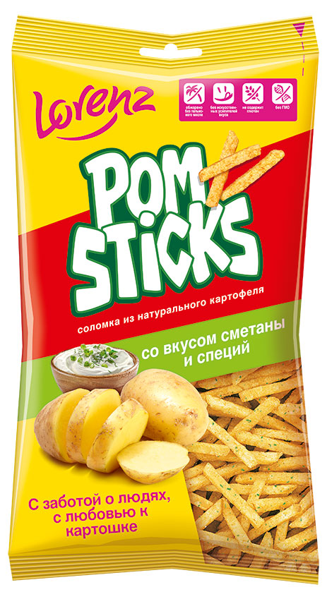 Lorenz | Чипсы картофельные соломкой Lorenz Pomsticks со вкусом сметаны и специй, 100 г