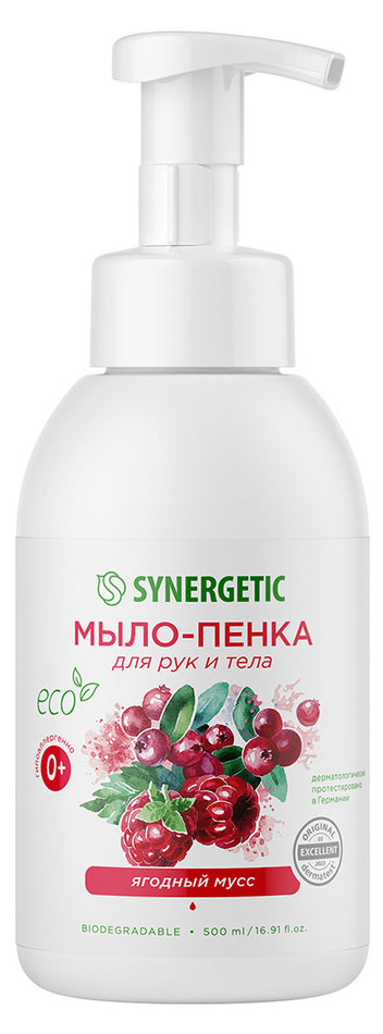 

Мыло-пенка детское для рук и тела Synergetic Гипоаллергенное натуральное Ягодный мусс, 500 мл