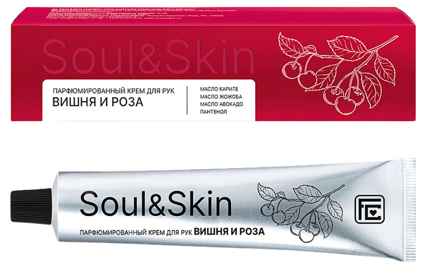 

Крем для рук и тела Family Cosmetics soul&skin парфюмированный вишня и роза, 65 мл