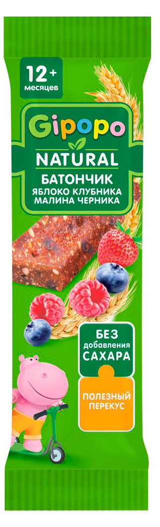 Батончик злаково-фруктовый Gipopo яблоко клубника малина черника с 12 мес., 20 г