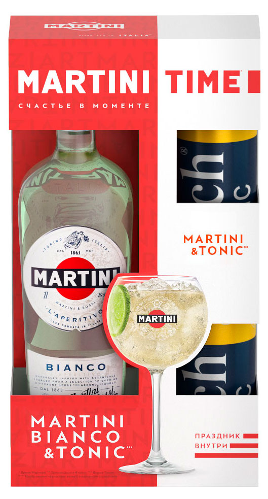 Вермут Martini Bianco Италия, 1 л + 2 банки тоник Rich 0,33 л