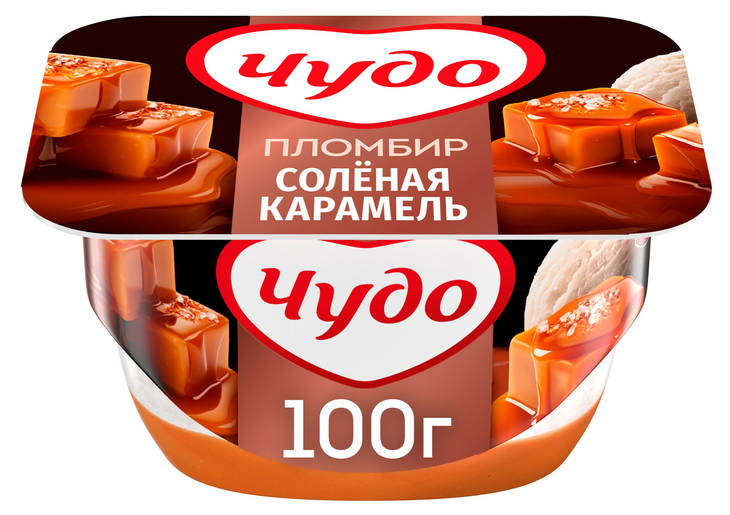 Десерт творожный «Чудо» со вкусом пломбира с соусом соленая карамель 4,2% БЗМЖ, 100 г