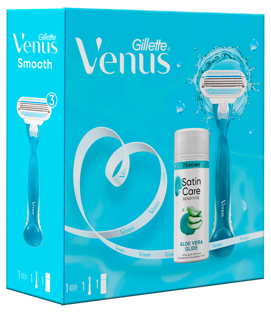 

Набор подарочный Gillette Venus Smooth, бритва + гель для бритья Satin care 75 мл