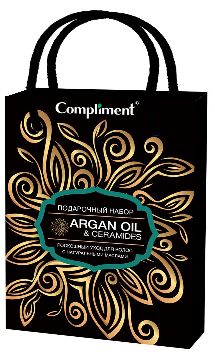 Набор подарочный Compliment Aragan Oil & Ceramides №1242 Роскошь натурального ухода, Шампунь для волос 250 мл + Экспресс-бальзам для волос 250 мл