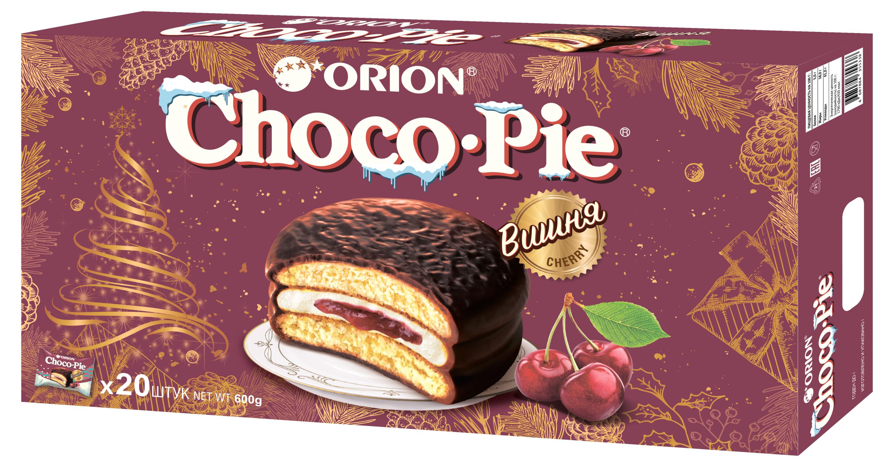 Orion | Пирожное Orion Choco-Pie Cherry бисквитное с вишневым джемом, 600 г