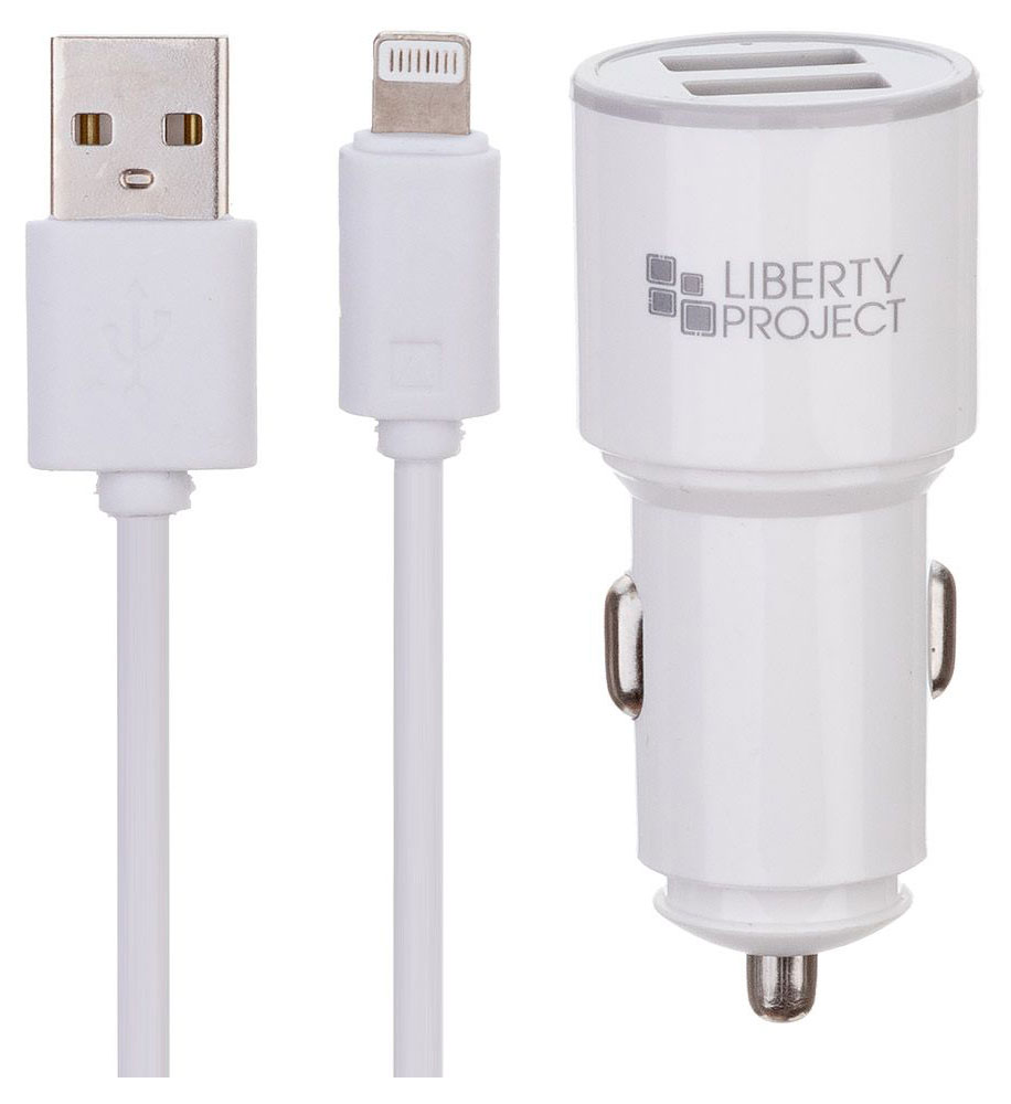 Автомобильное зарядное устройство LP 2USB 2.1А + USB кабель Lightning 8-pin белое