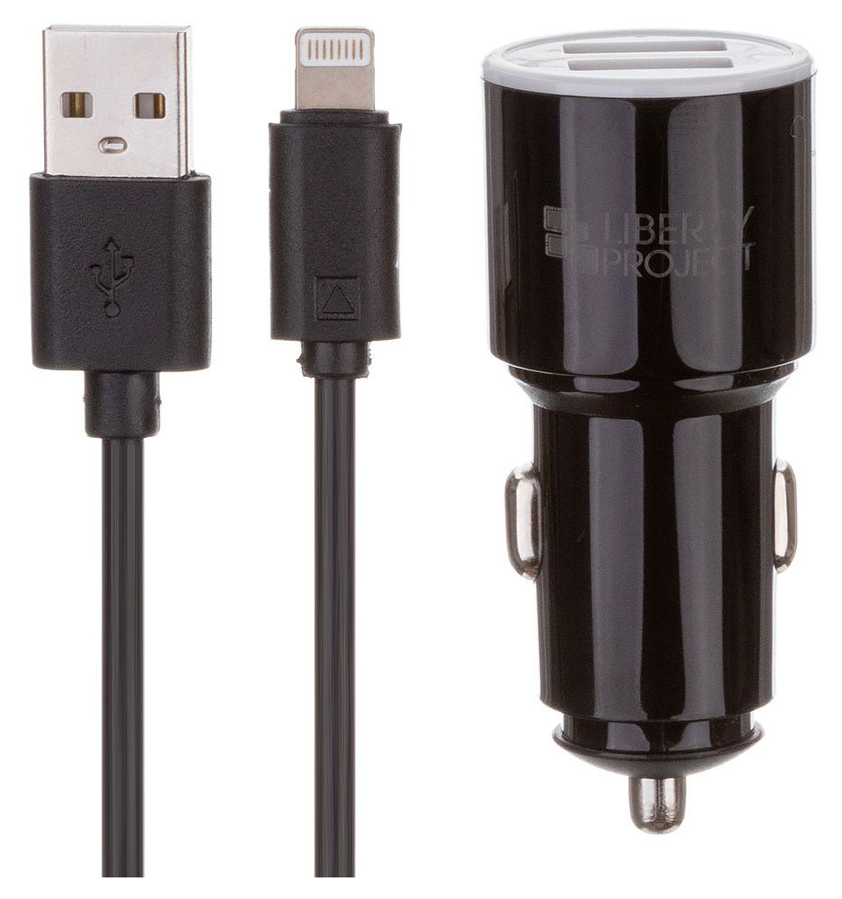 Автомобильное зарядное устройство LP 2USB 2.1А + USB кабель Lightning 8-pin черное