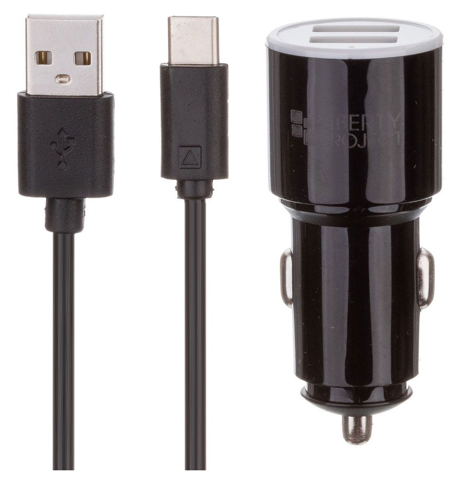 Автомобильное зарядное устройство LP 2USB 2.1А + USB кабель Type-C черное