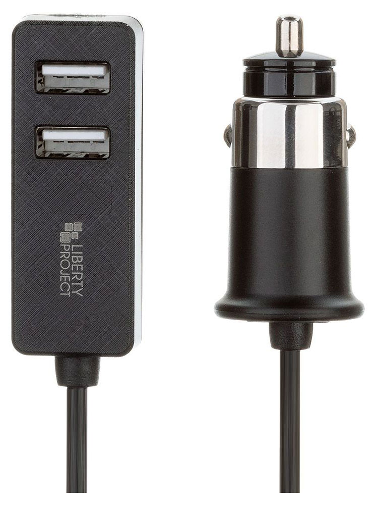 LP | Автомобильное зарядное устройство LP 1USB QC 3.0 + 2USB 3А черный, 1,1 м