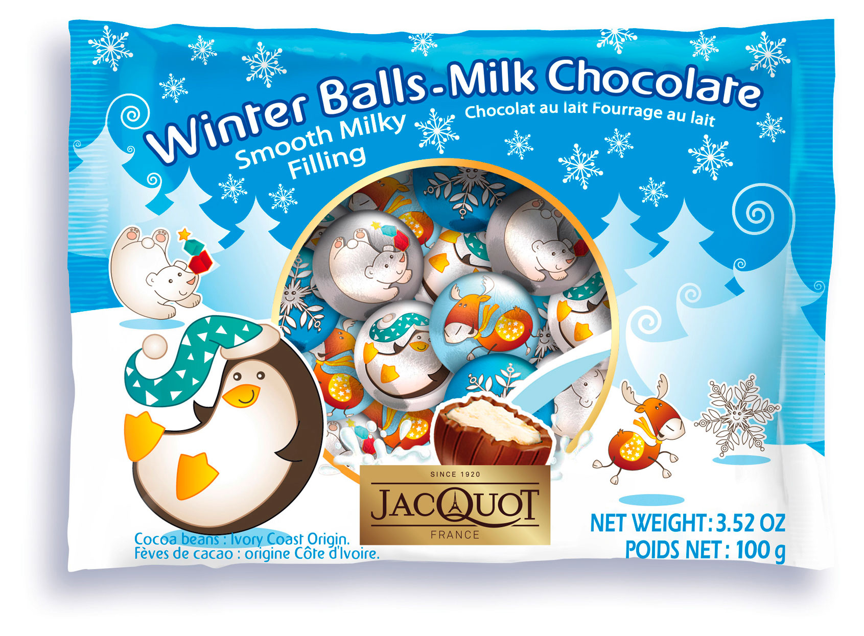 Конфеты Jacquot Winter balls Шоколадные шарики с молочной начинкой, 100 г