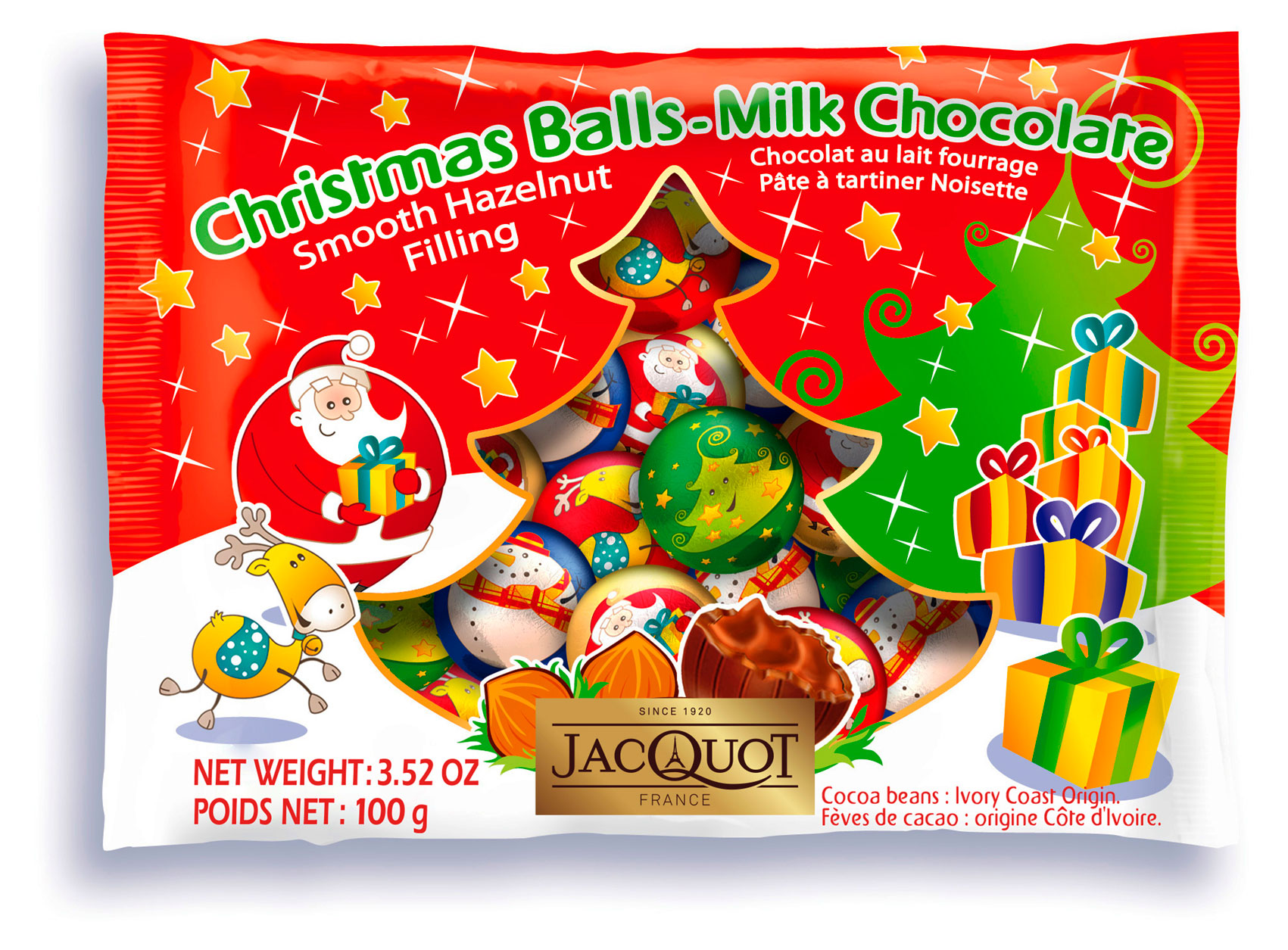 Конфеты Jacquot Christmas Balls Шоколадные шарики с ореховой начинкой, 100 г