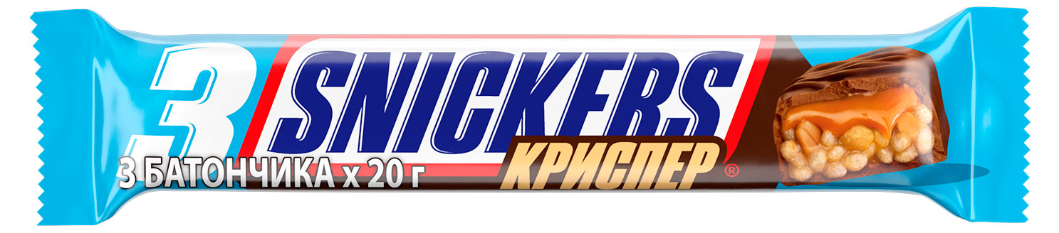 Шоколадный батончик Snickers Криспер с карамелью арахисом и хрустящими рисовыми шариками, 60 г