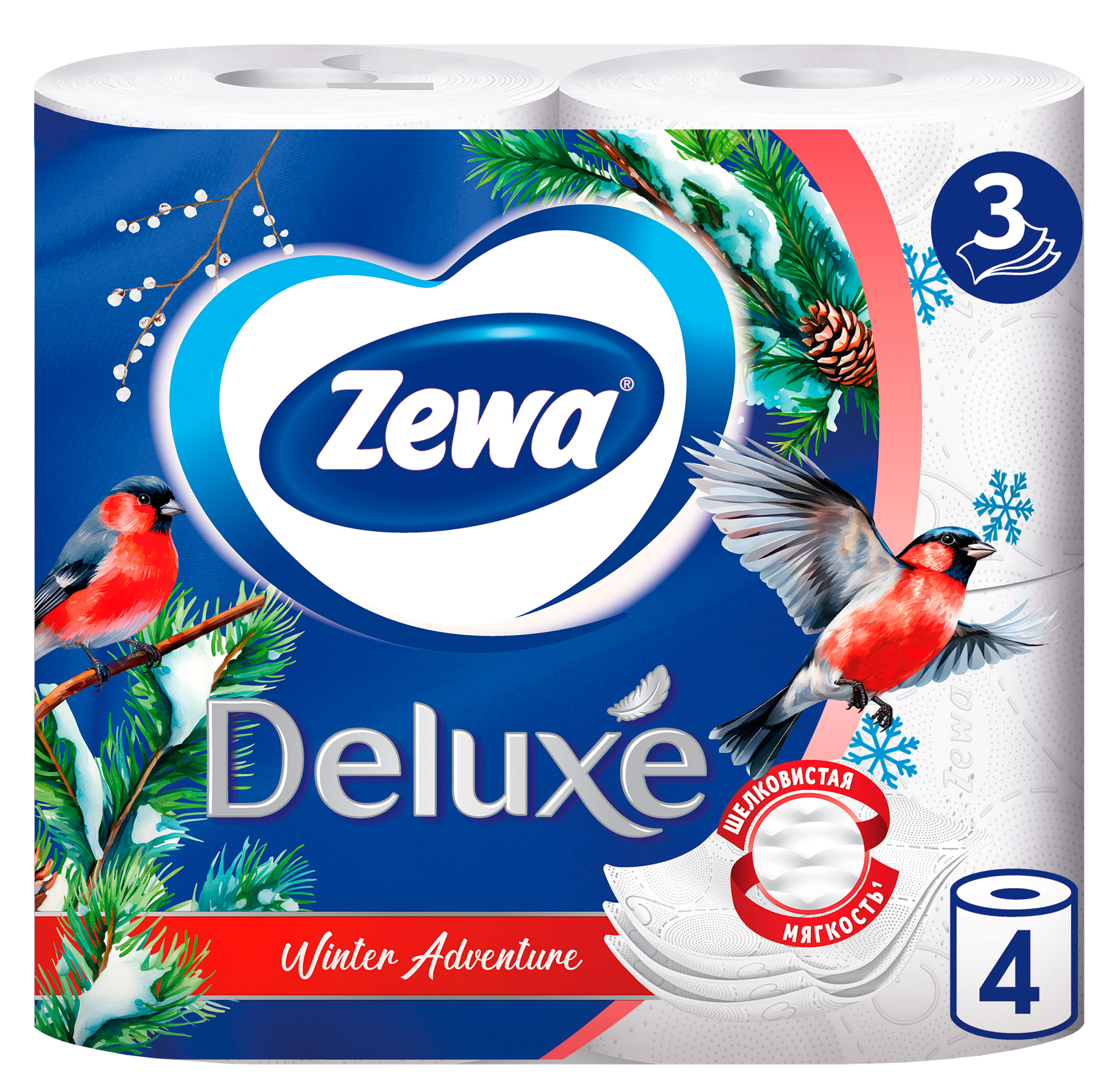 Туалетная бумага Zewa Deluxe Без аромата 3 слоя, 4 рулона