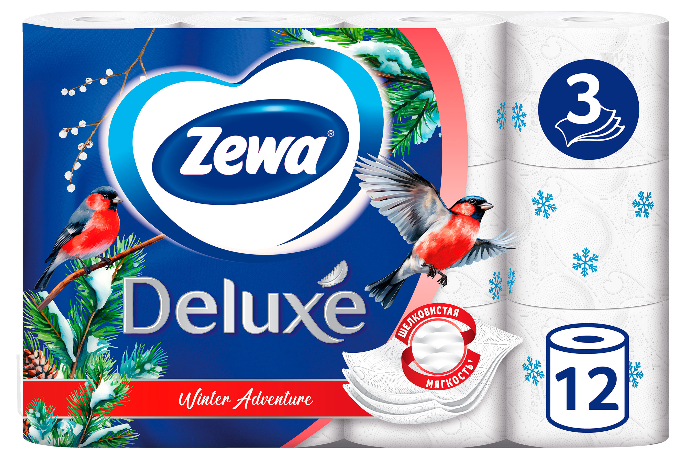 Туалетная бумага Zewa Deluxe Без аромата 3 слоя, 12 рулонов