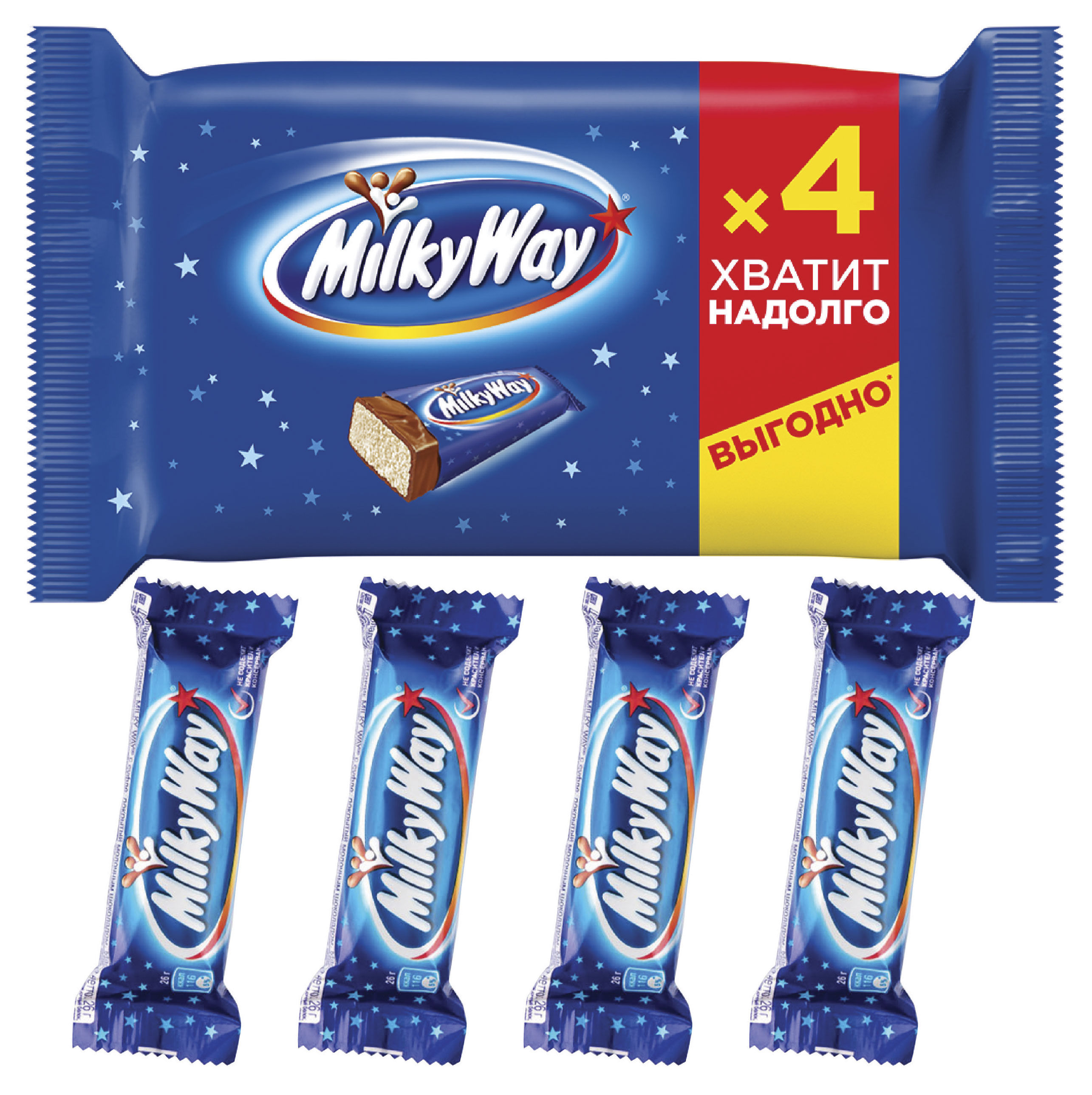 Milky Way | Батончик шоколадный Milky Way с суфле, 4x26 г