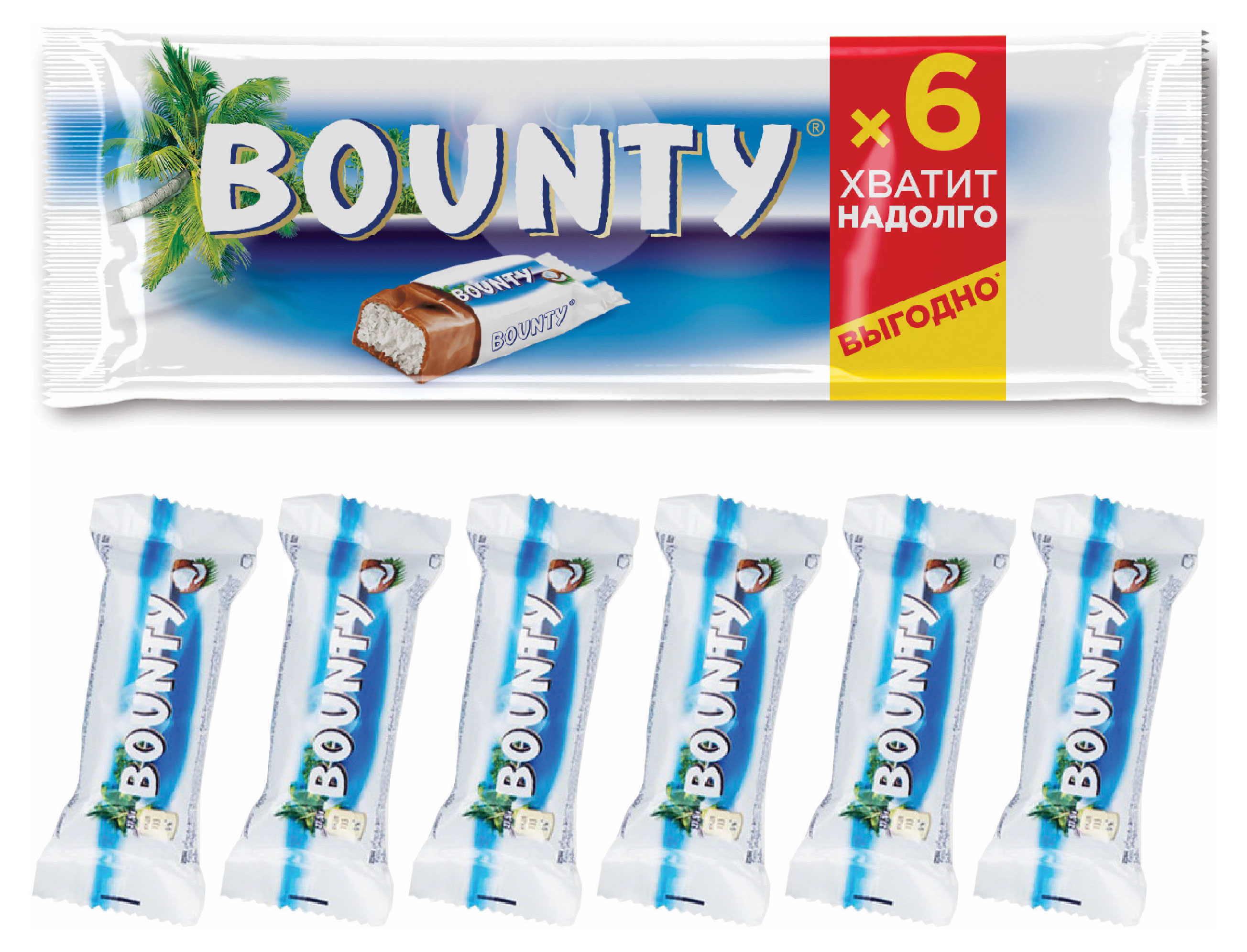 Батончик шоколадный Bounty с нежной мякотью кокоса, 6x27,5 г