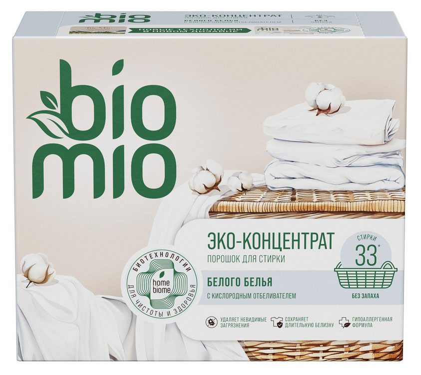 Порошок для стирки BioMio для белого белья без запаха, 1 кг (33 стирки)