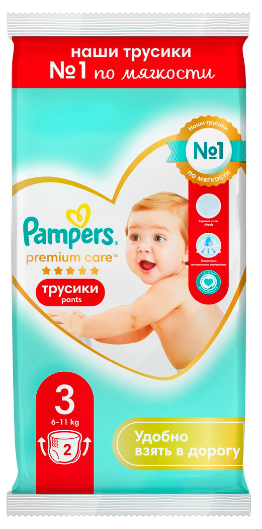 Трусики Pampers Premium care р 3 (6-11 кг), 2 шт