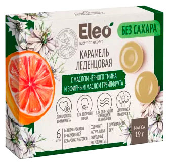 Карамель леденцовая Eleo с маслом черного тмина и эфирным маслом грейпфрута, 19 г