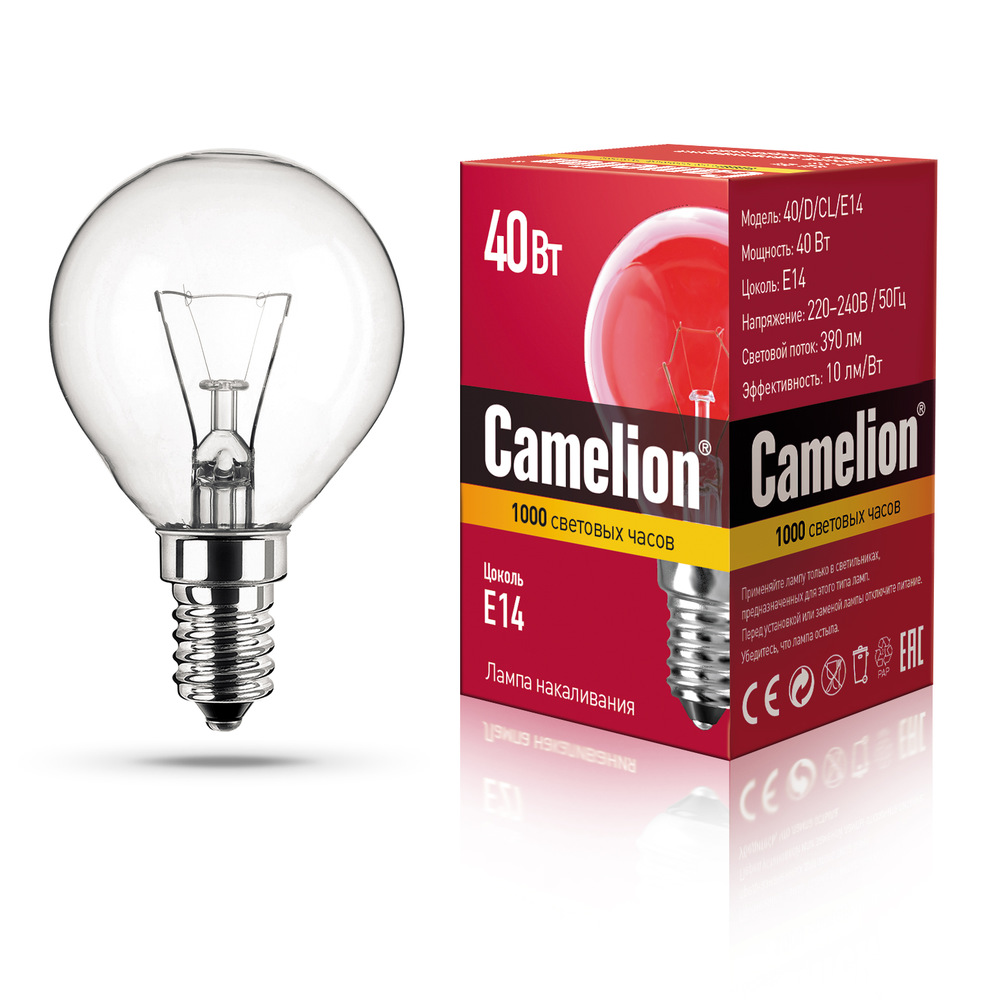 Лампа накаливания Camelion 40W Е14 шар