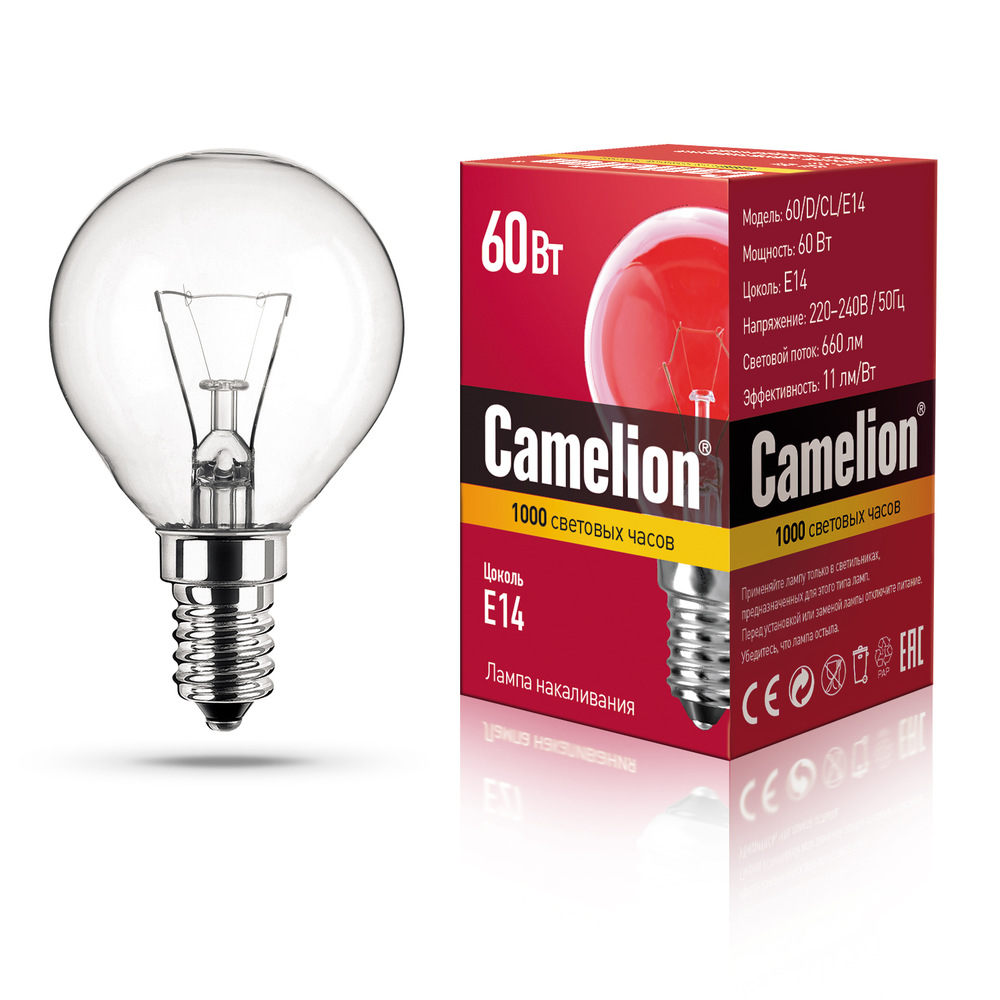 Лампа накаливания Camelion 60W Е14 шар