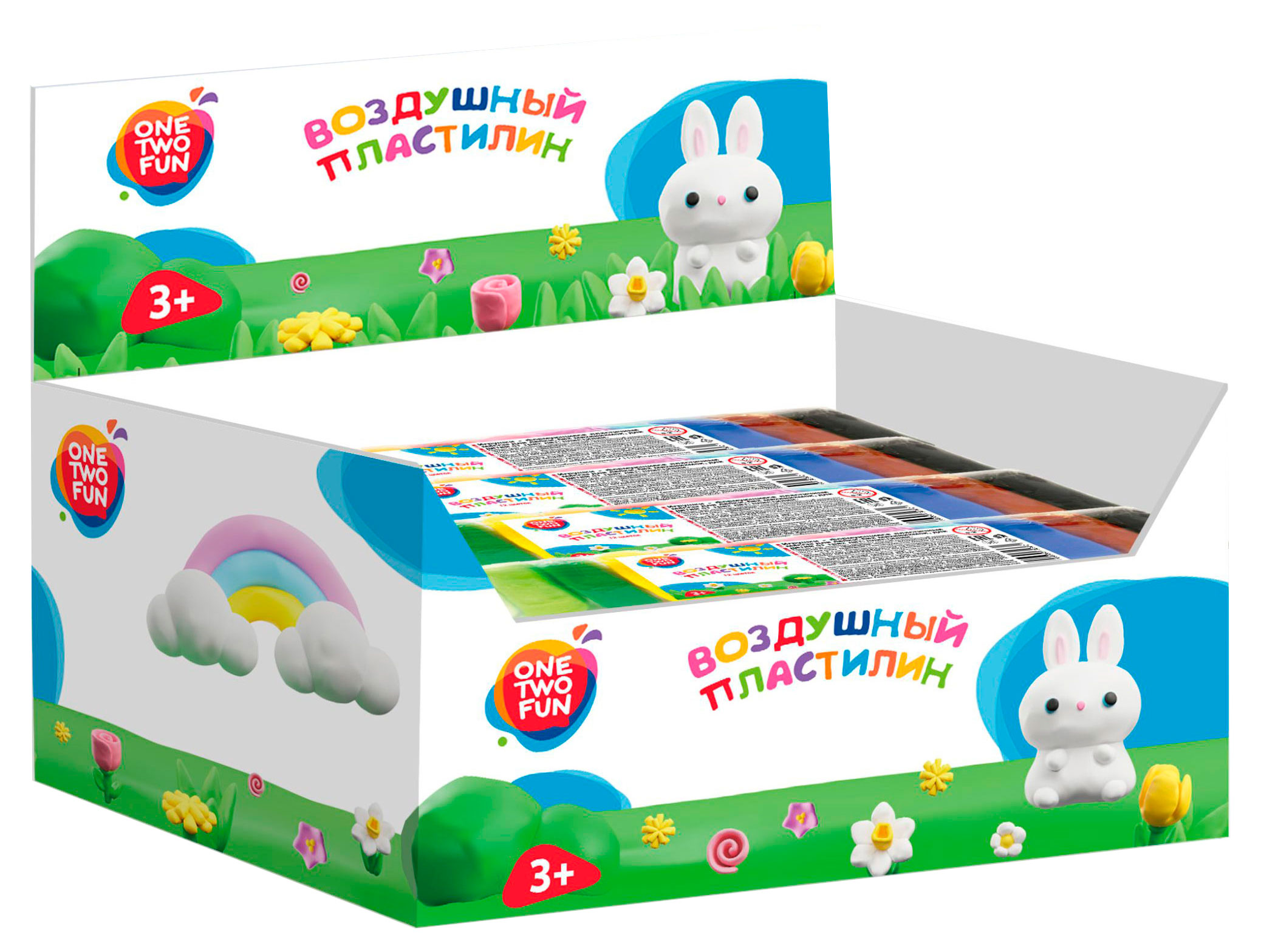 Пластилин ONE TWO FUN Воздушный микс 12 цветов, 10 г