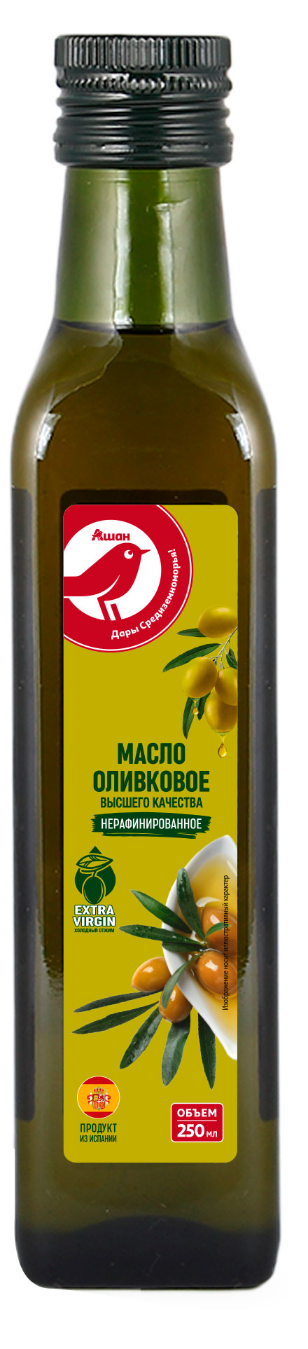 Масло оливковое АШАН Красная птица Extra Virgin, 0,25 л