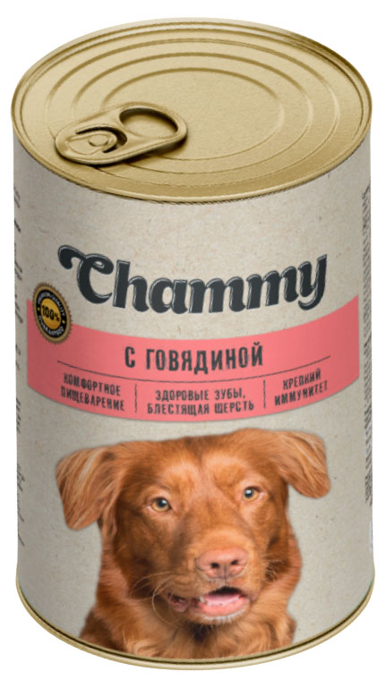 

Корм консервированный для собак Chammy сговядинойв соусе, 415 г