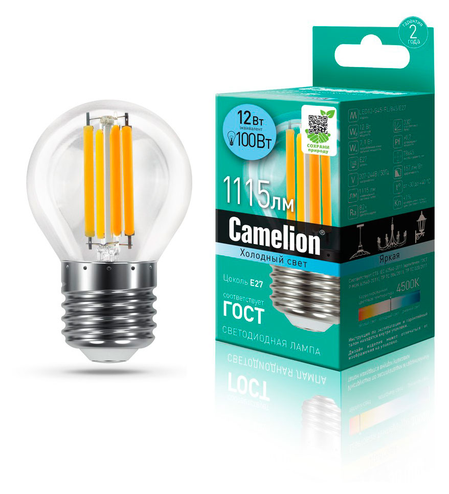 Camelion | Лампочка светодиодная Camelion LED12G45-FL/845/E27