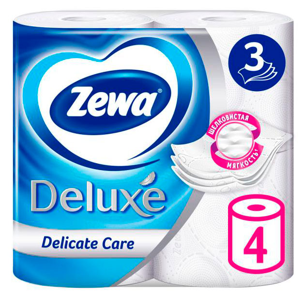 Туалетная бумага Zewa Deluxe Без аромата 3 слоя, 4 рулона