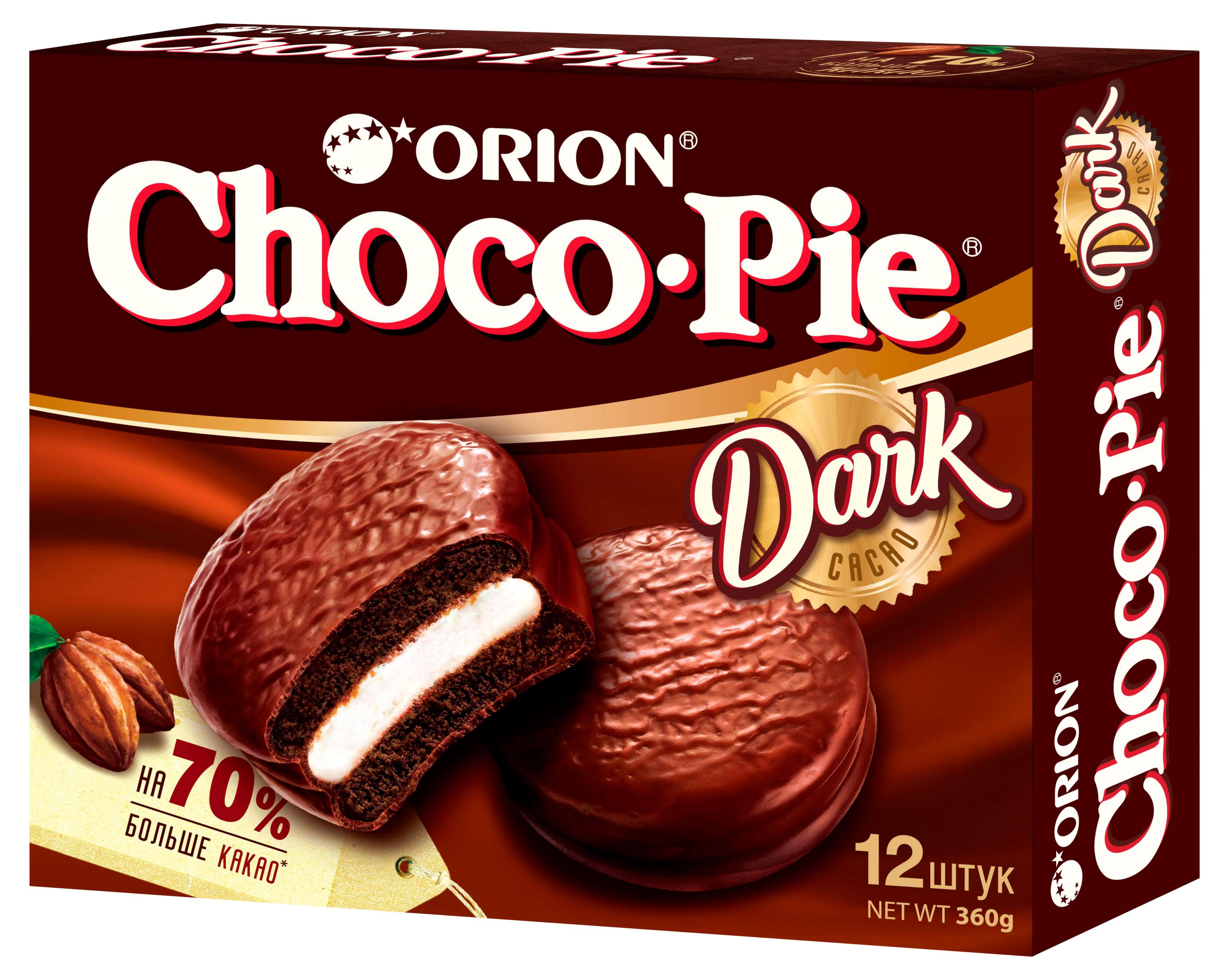 Пирожное бисквитное Orion Choco Pie Dark тёмный шоколад, 360 г