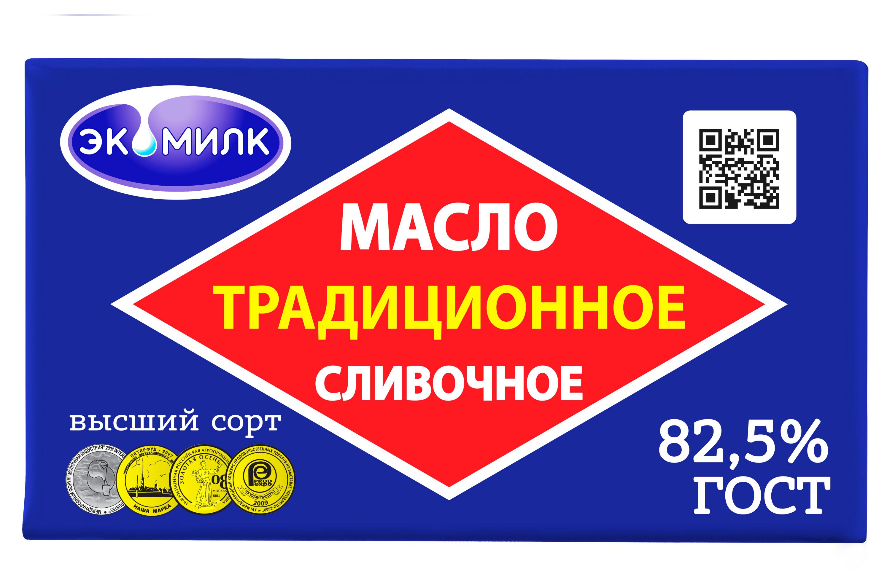 Экомилк | Масло сладкосливочное «Экомилк» Традиционное несоленое 82,5%, 160 г