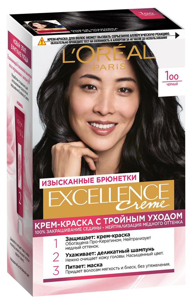 

Крем-краска для волос L'Oreal Paris Excellence черный тон 1.00, 192 мл