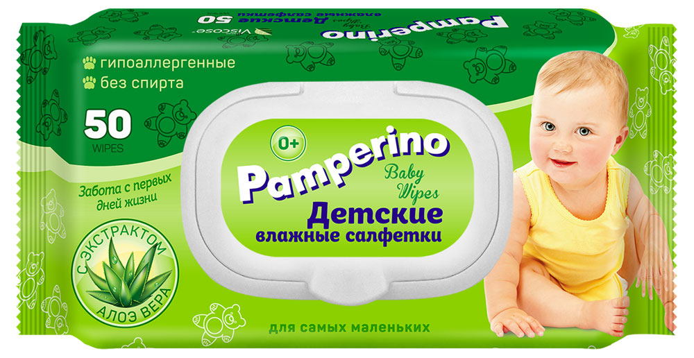 Влажные салфетки детские Pamperino с алое вера, 50 шт