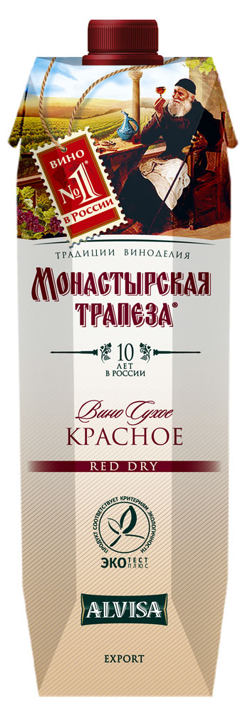 Вино «Монастырская трапеза» столовое красное сухое Россия, 1 л