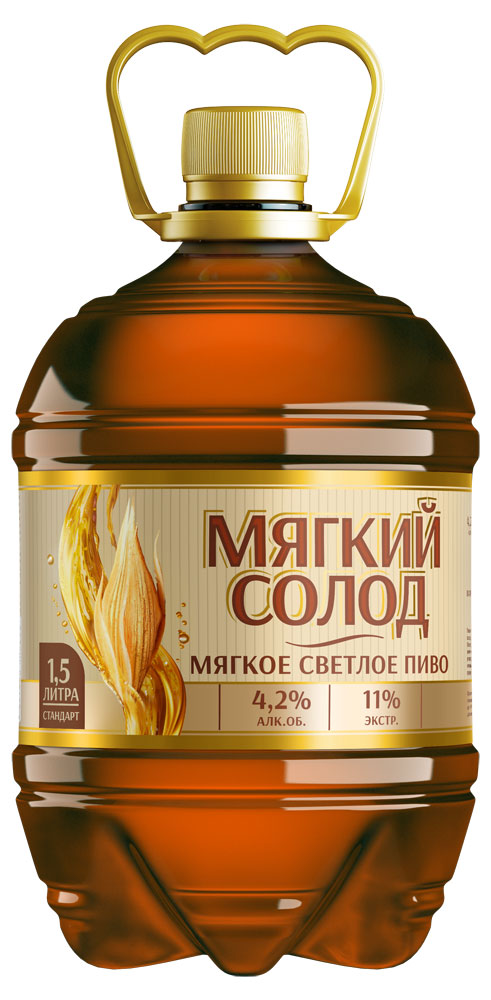 Пиво «Мягкий солод» мягкое светлое фильтрованное 4,2%, 1,5 л