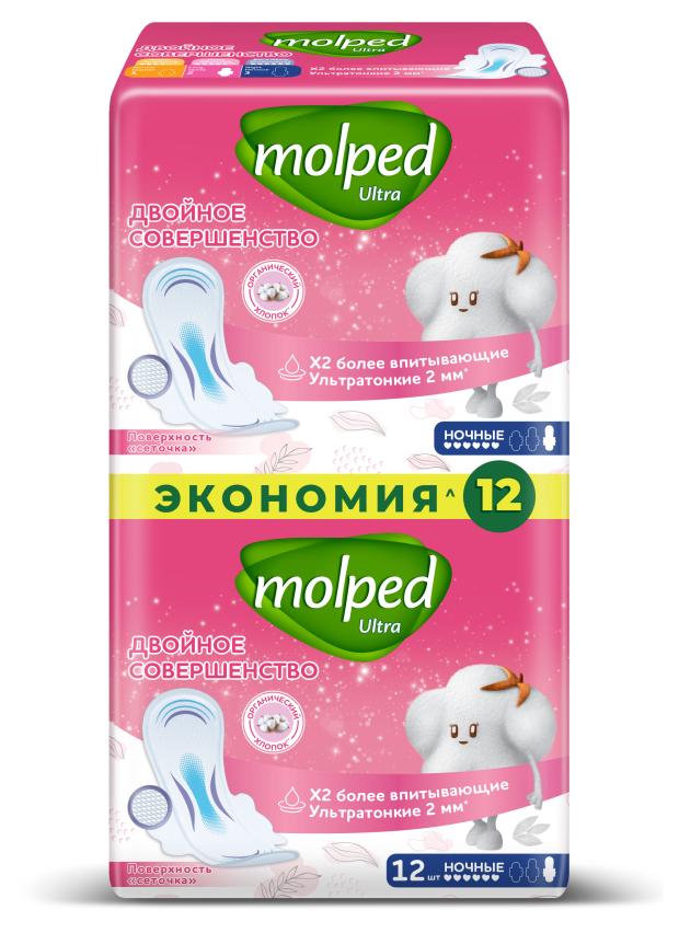 Прокладки гигиенические Molped Ультра Ночные 6 капель, 12 шт