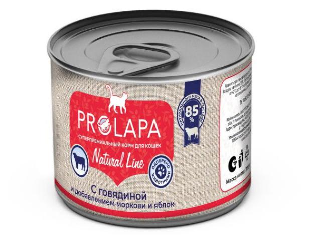 фото Влажный корм для кошек prolapa natural line с говядиной, морковью и яблоками, 200 г