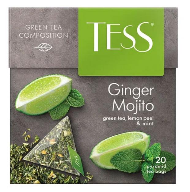 фото Чай зеленый tess ginger mojito с цедрой лимона и мятой в пирамидках, 20 шт