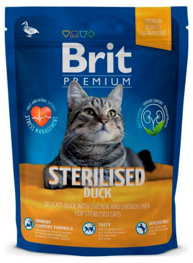 фото Сухой корм для стерилизованных кошек brit premium утка, 300 г