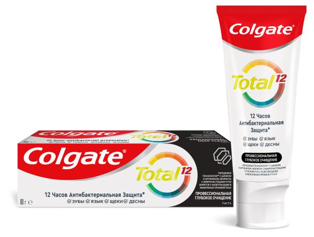 Зубная паста Colgate Total 12 Глубокое Очищение комплексная антибактериальная с древесным углем, 80 г