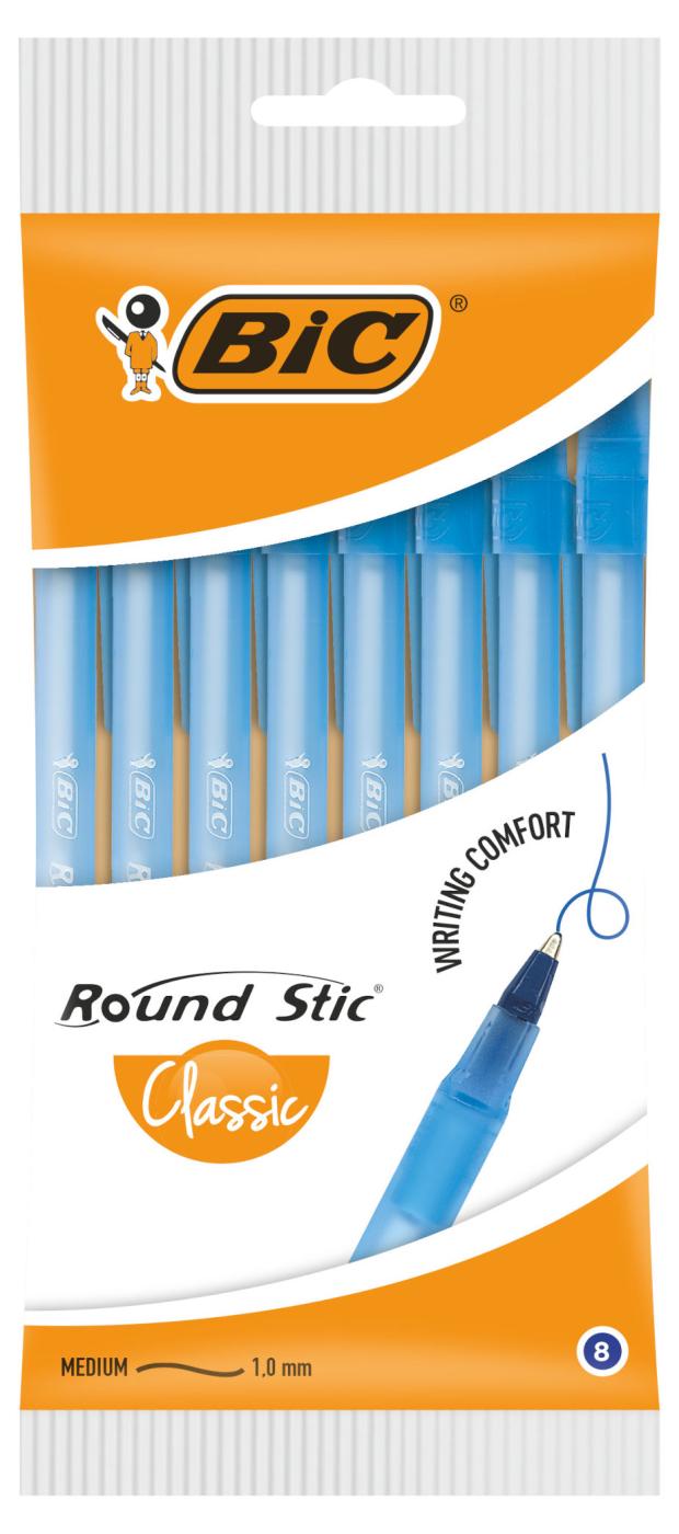 фото Ручка шариковая bic round stic classic синяя, 8 шт