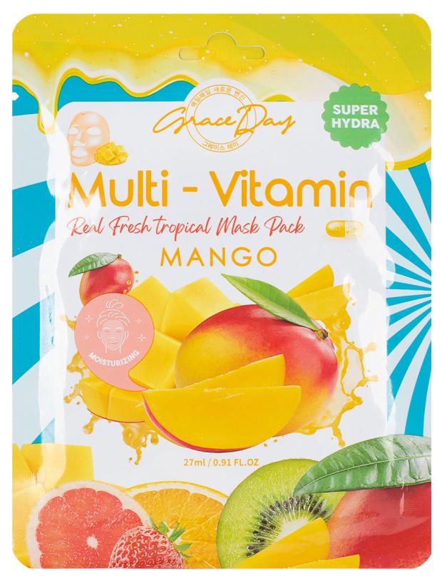 фото Маска для лица grace day multi-vitamin real fresh tropical mask pack mango с экстрактом манго, 27 мл