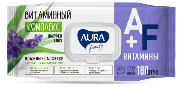 

Влажные салфетки с антибактериальным эффектом Aura Family big-pack с крышкой, 180 шт