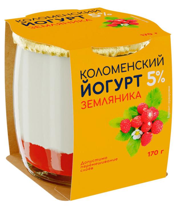 фото Йогурт коломенский с земляникой 5% бзмж, 170 г коломенское