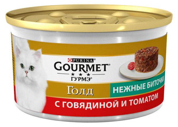 фото Влажный корм для кошек gourmet gold биточки с говядиной томатами, 85 г