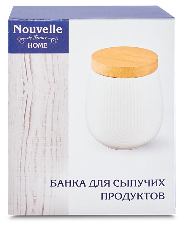 

Банка Nouvelle Home с бамбуковой крышкой белая, 10,5х10,5х10,5 см, 600 мл