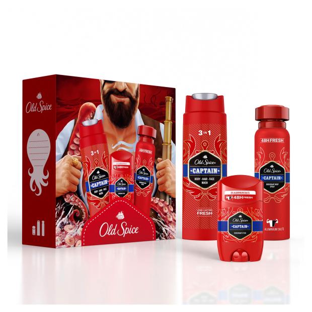 

Подарочный набор для мужчин Old Spice Captain, гель для душа шампунь 3в1 250 мл + дезодорант-спрей 150 мл + дезодорант-стик 50 мл