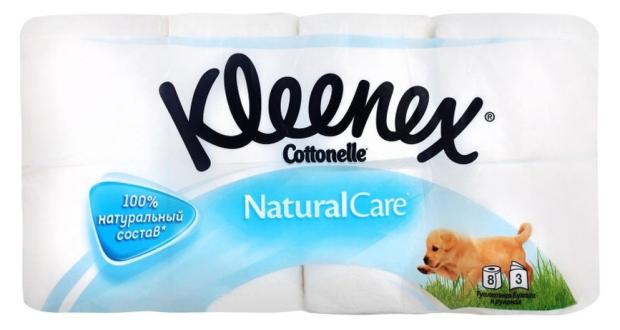 Туалетная бумага Kleenex Natural Care 3 слоя, 8 рулонов