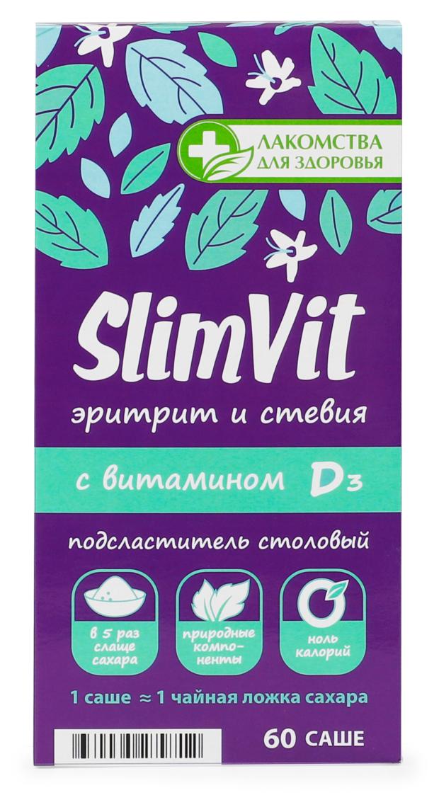 

Подсластитель SlimVit эритрит и стевия с витамином Dз Лакомства для здоровья, 60 г